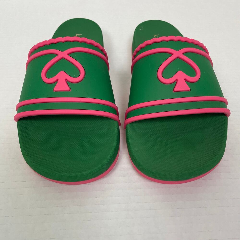 Kate Spade Green Pink Pool Slide Sandals 8B - Picture 3 of 8